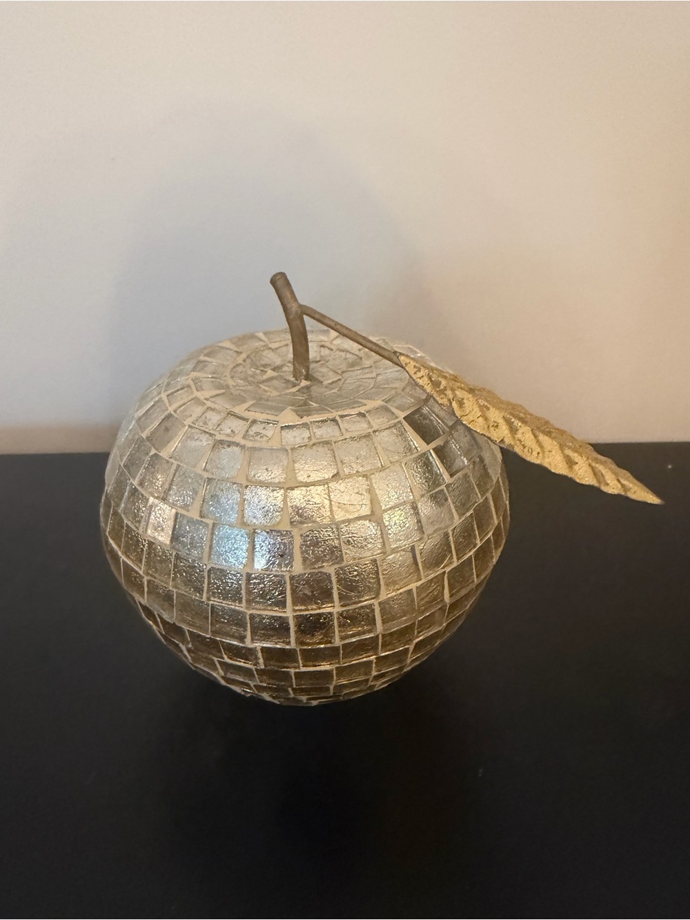 Decorative Mosaic Glass Apple with Gold Leaf Accent